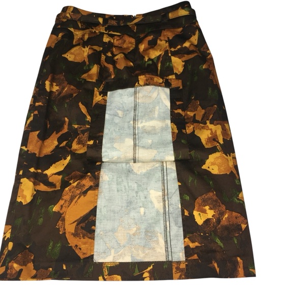 New York & Company Abtract Floral Brown Yellow Stretch Pencil Skirt - Women’s 2 - Picture 7 of 12